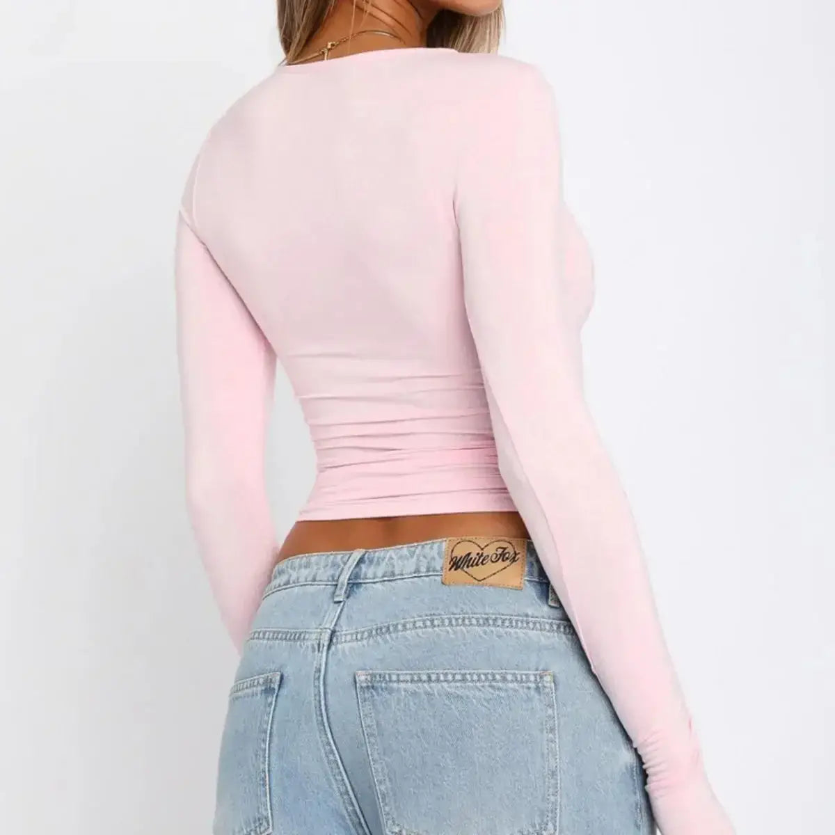 Summer Fashion Set – Pink Long Sleeve & White Crop Top