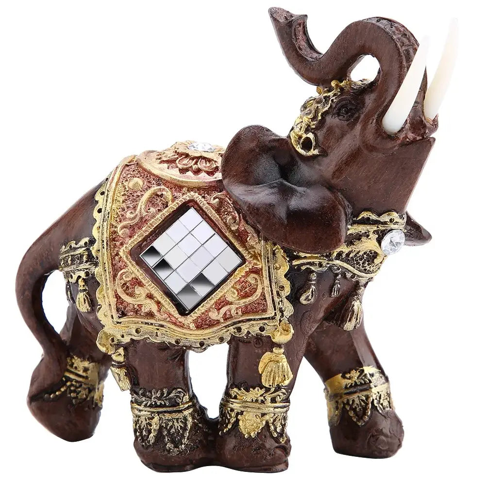 Feng Shui Elephant Statue in Wood Grain for Wealth and Prosperity Decor