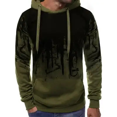 Gradient Print Men’s Pullover Hoodie for Casual Fitness & Sportswear - navy green / M