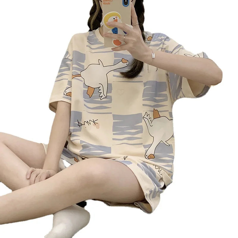 Korean Version Short Sleeves Pajamas Large Size Sweet Student Homewear