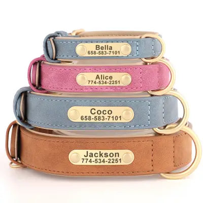 Personalized Dog Collar in Engraved PU Leather with ID Tag