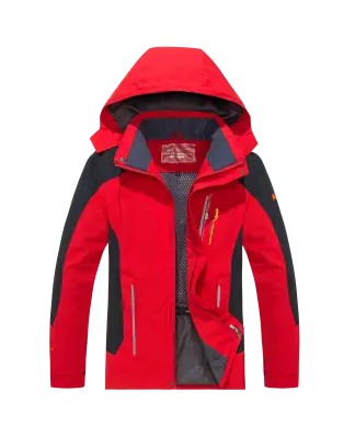 Men’s Waterproof Hiking Jacket for Windproof Outdoor Camping Activities - Red / 4XL 90---95kg