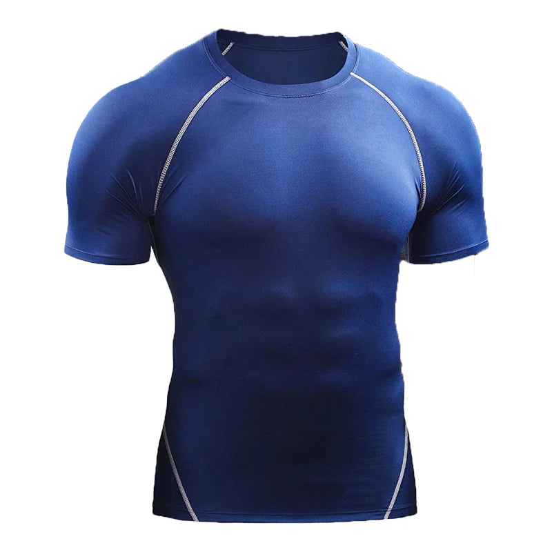 Men Summer Compression Shirt Elastic Quick Dry Gym Workout Tee