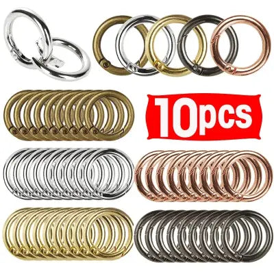 10pcs Metal Ring Spring Clasps for DIY Jewelry and Keychain Hooks