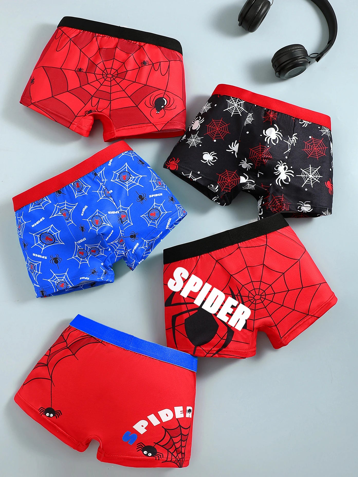 Spider Print Boys Underwear 5-Pack Size 4-10 Soft Comfortable Casual Style