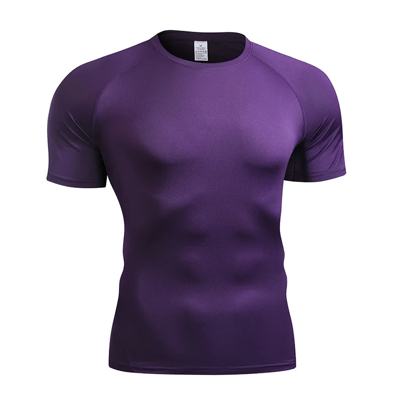 Men Summer Compression Shirt Elastic Quick Dry Gym Workout Tee