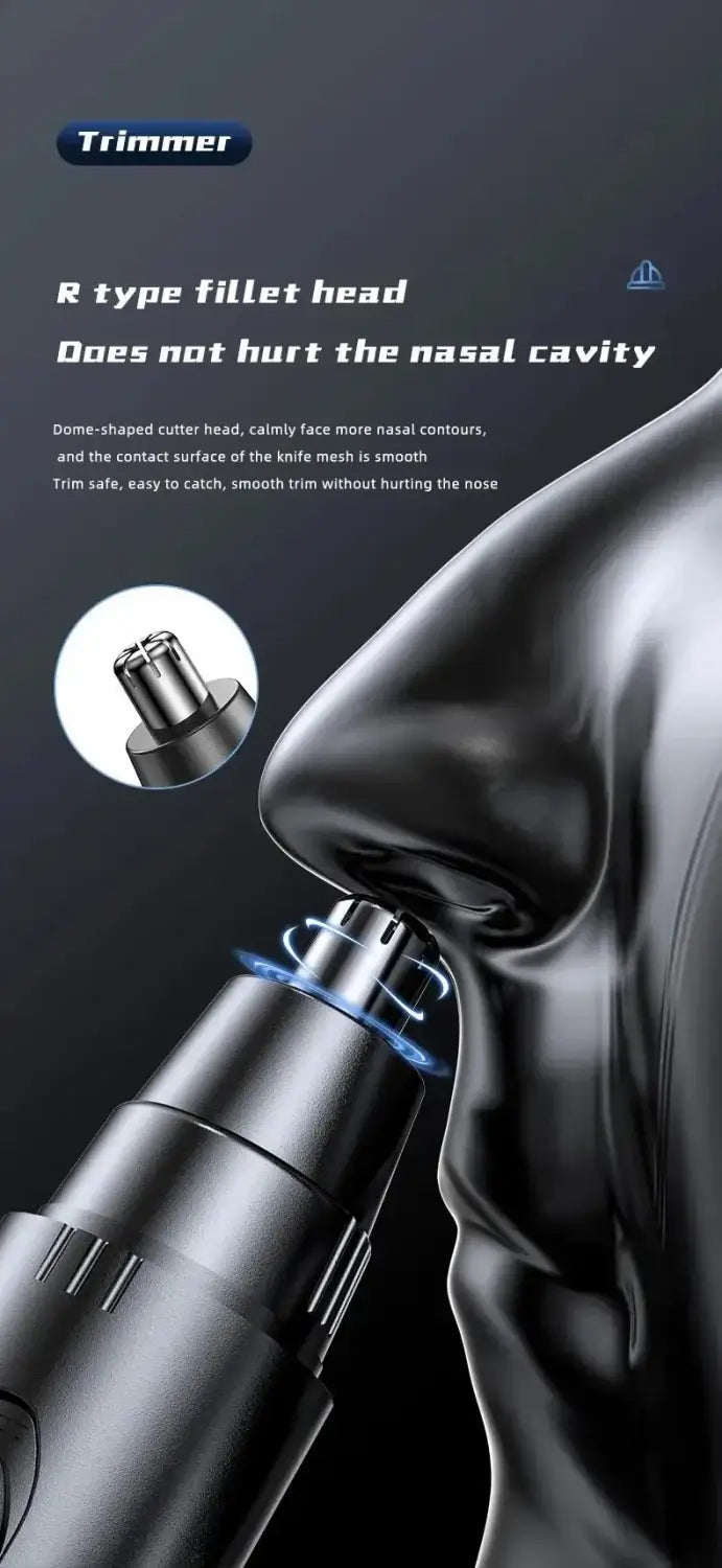 Black Electric Nose Hair Trimmer: Low Noise High Torque Motor