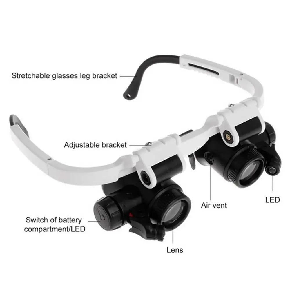 LED Watch Repair Magnifier with Adjustable Head-Mounted Magnifying Glasses