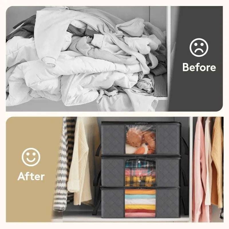 Clothes Storage Bag Foldable 3 Layer Fabric Sturdy Closet Organizer