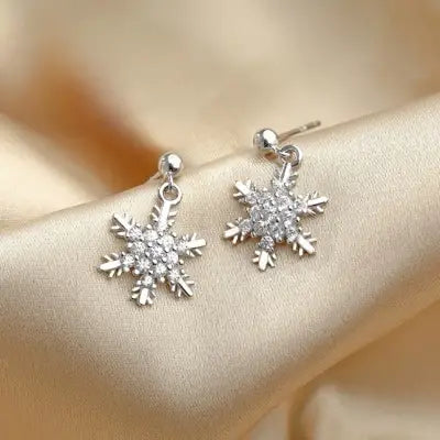 Red Bow Knot Snowflakes Drop Earrings for Christmas Celebrations - Silvery