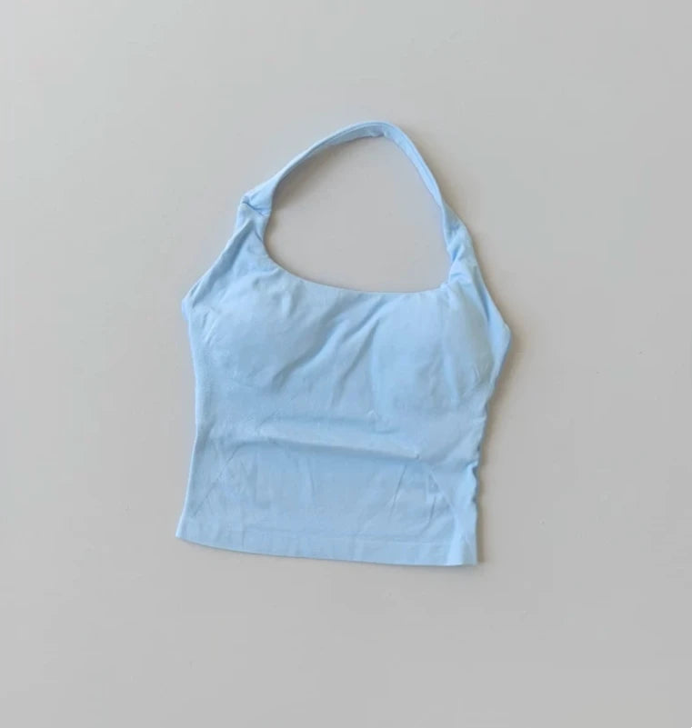 Seamless Halter Women Yoga Tank Top Padded Size Fitted Backless Gym Shirt