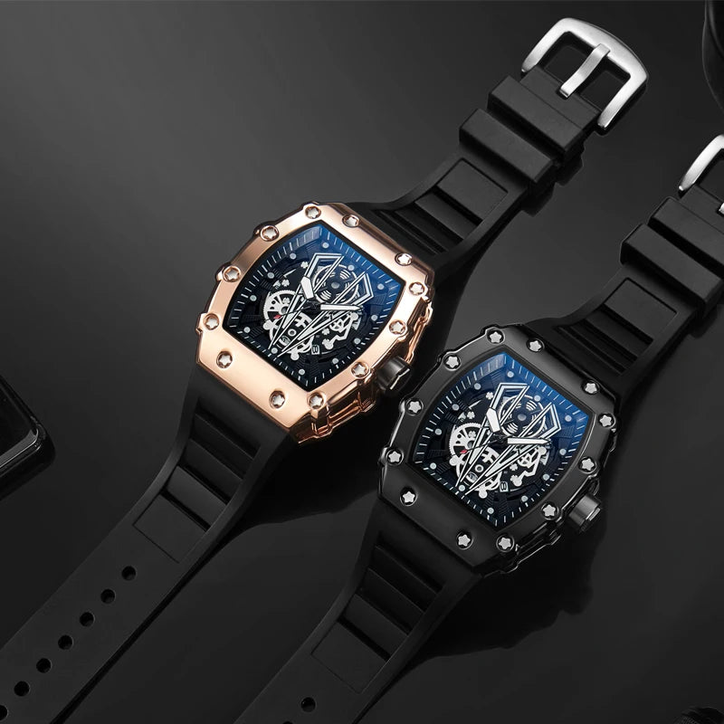 Men's Square Quartz Sport Watch Silicone Material Luminous Waterproof Style