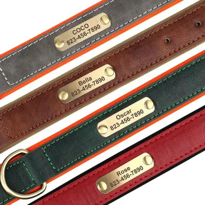 Personalized Dog Collar in Engraved PU Leather with ID Tag