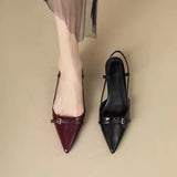 French Pointed Heel Sandals Burgundy Patent Upper Fairy Style
