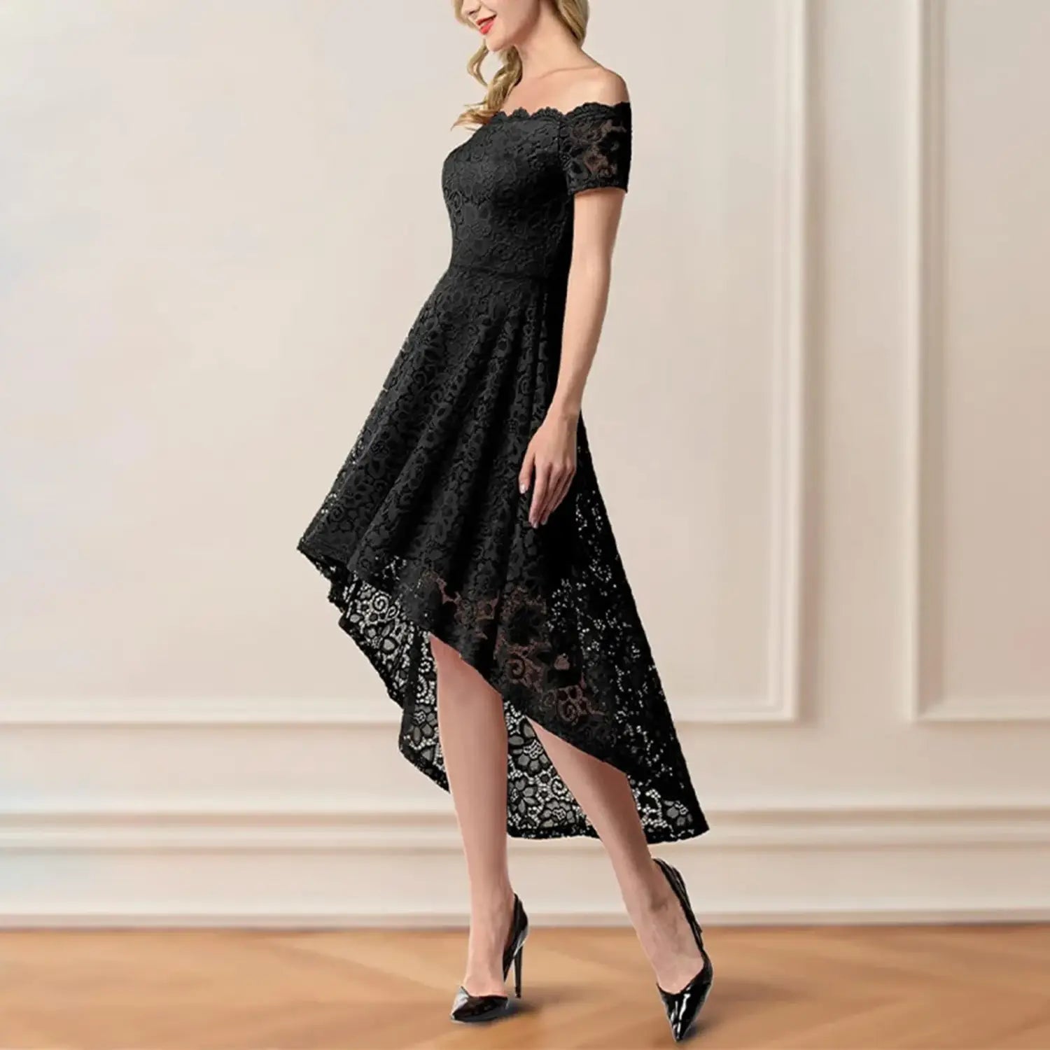 Women’s Fashion Lace Dress – Elegant One Shoulder Flare Dress