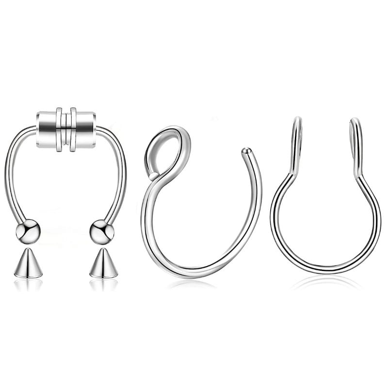 Magnetic Septum Nose Rings - 3Pcs Stainless Steel Clip-On Hoops