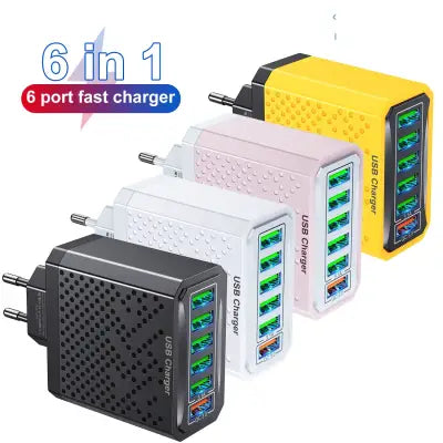 USLION 6-in-1 USB Charger QC3.0 with Fast Charge Protocols