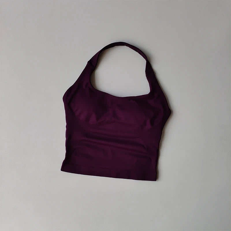 Seamless Halter Women Yoga Tank Top Padded Size Fitted Backless Gym Shirt