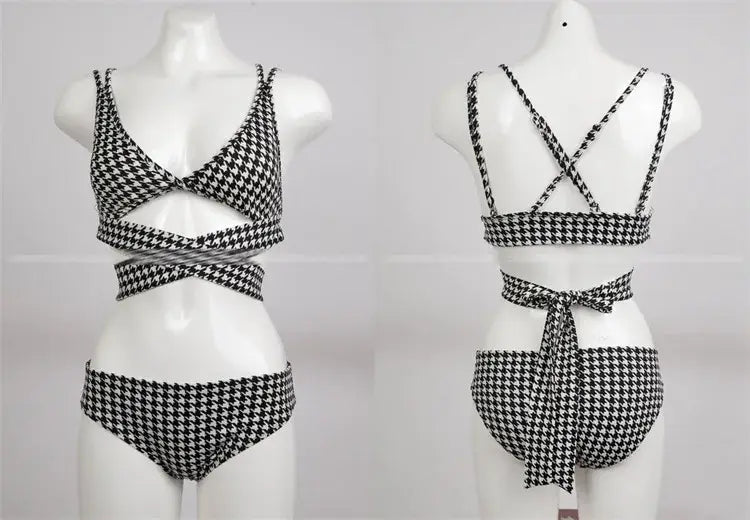 Plaid Swimwear | Hollow Out Cross Straps Sexy Bikini Swimsuit