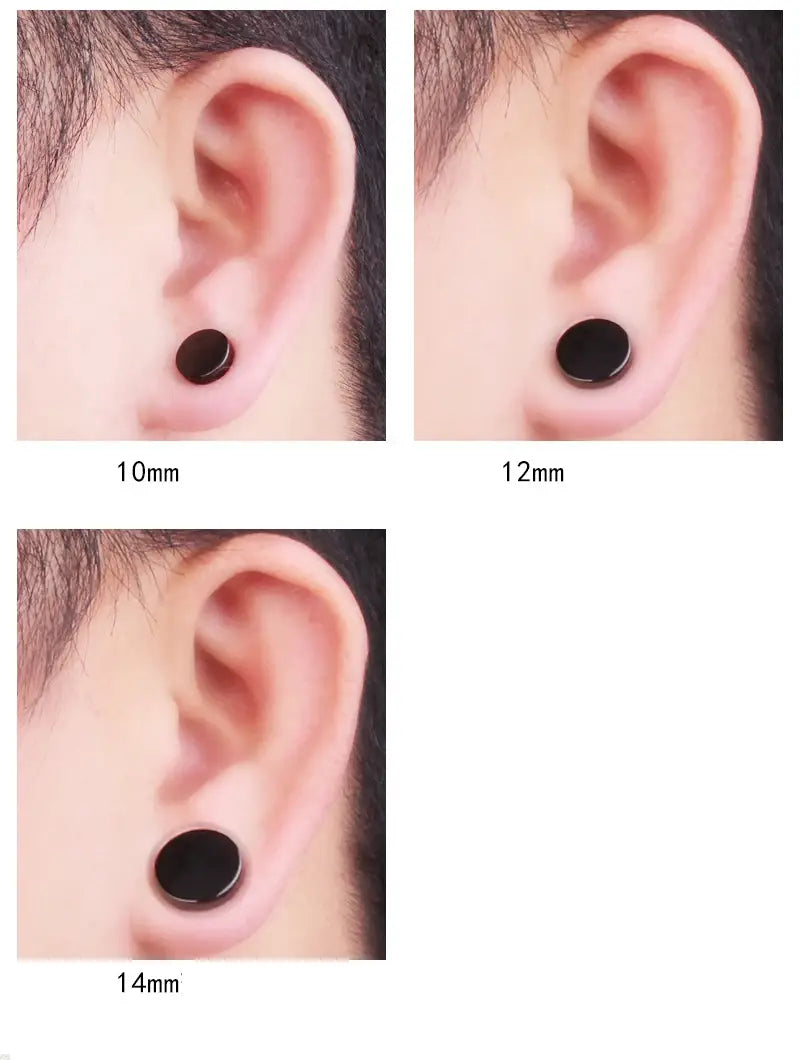 Black Stainless Steel Earrings - Round Stud Punk Fashion Jewelry