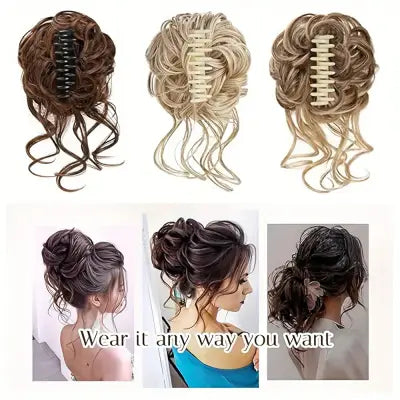 Heat-Resistant Curly Messy Bun Claw Clip Hairpiece 10-Inch