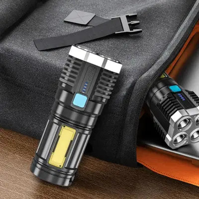 High Power Rechargeable Camping Torch with COB Light and LED Technology - USB Charging / Blue