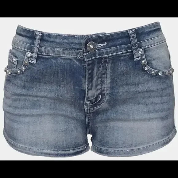 Y2K Wing Rivet Denim Shorts Low Waist Gothic Sexy Mini Skirt