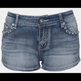 Y2K Wing Rivet Denim Shorts Low Waist Gothic Sexy Mini Skirt