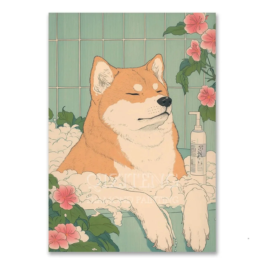 Cat in Bathtub Diamond Painting Square Round Kit Retro Home Decor