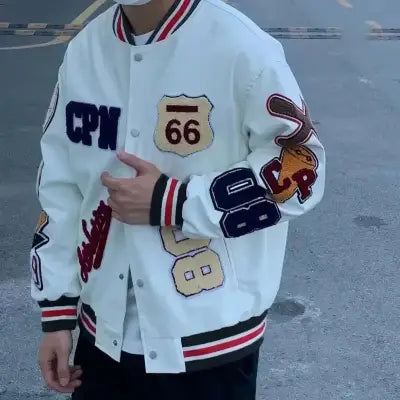 Men’s Winter Baseball Jacket in Retro Trend Leather with Embroidery