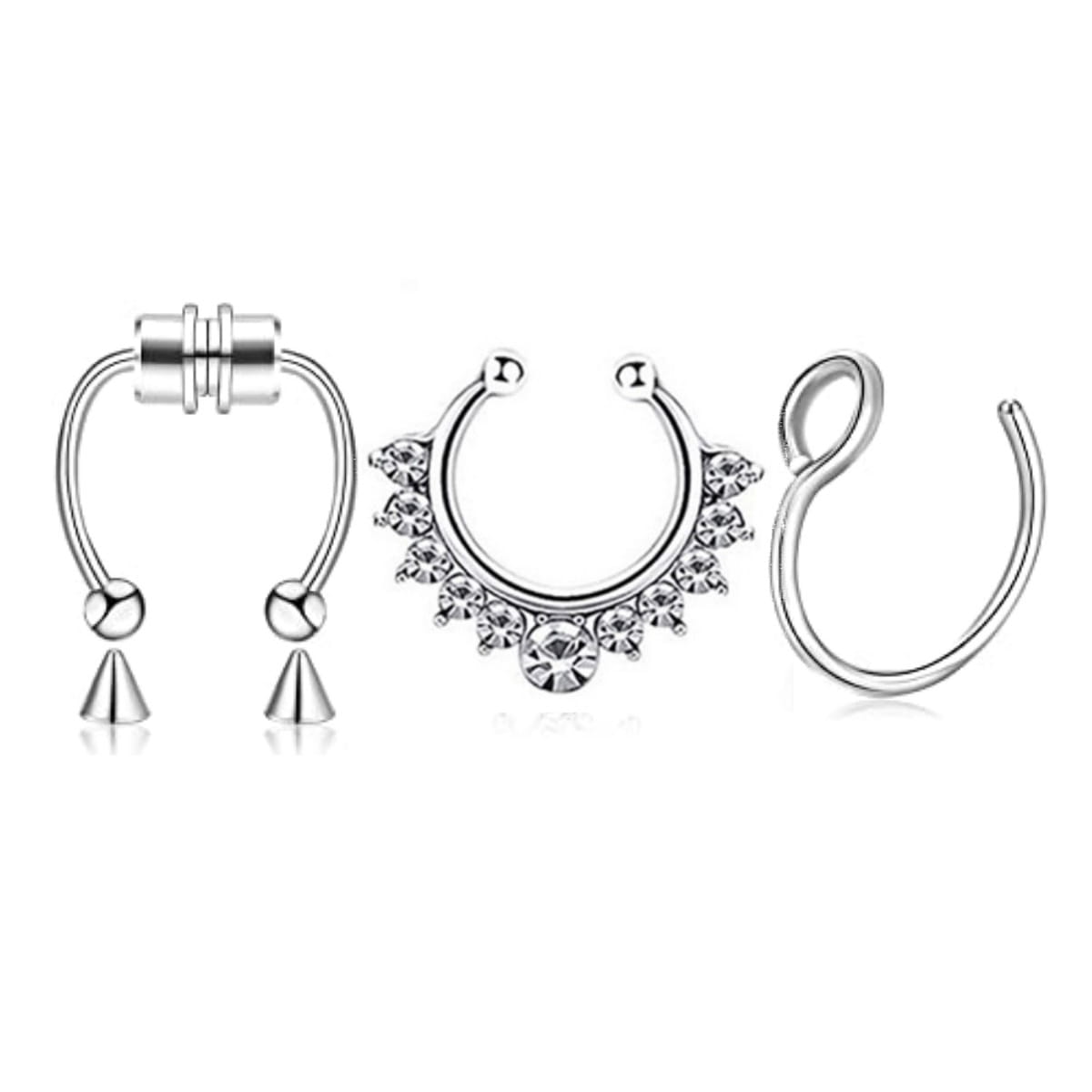 Magnetic Septum Nose Rings - 3Pcs Stainless Steel Clip-On Hoops