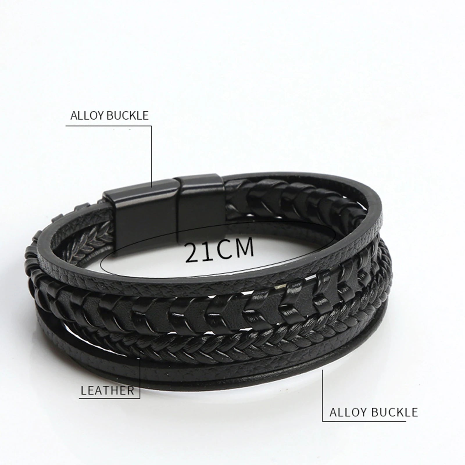 Multilayer Fashion Leather Bracelets for Men with Woven Alloy Accents