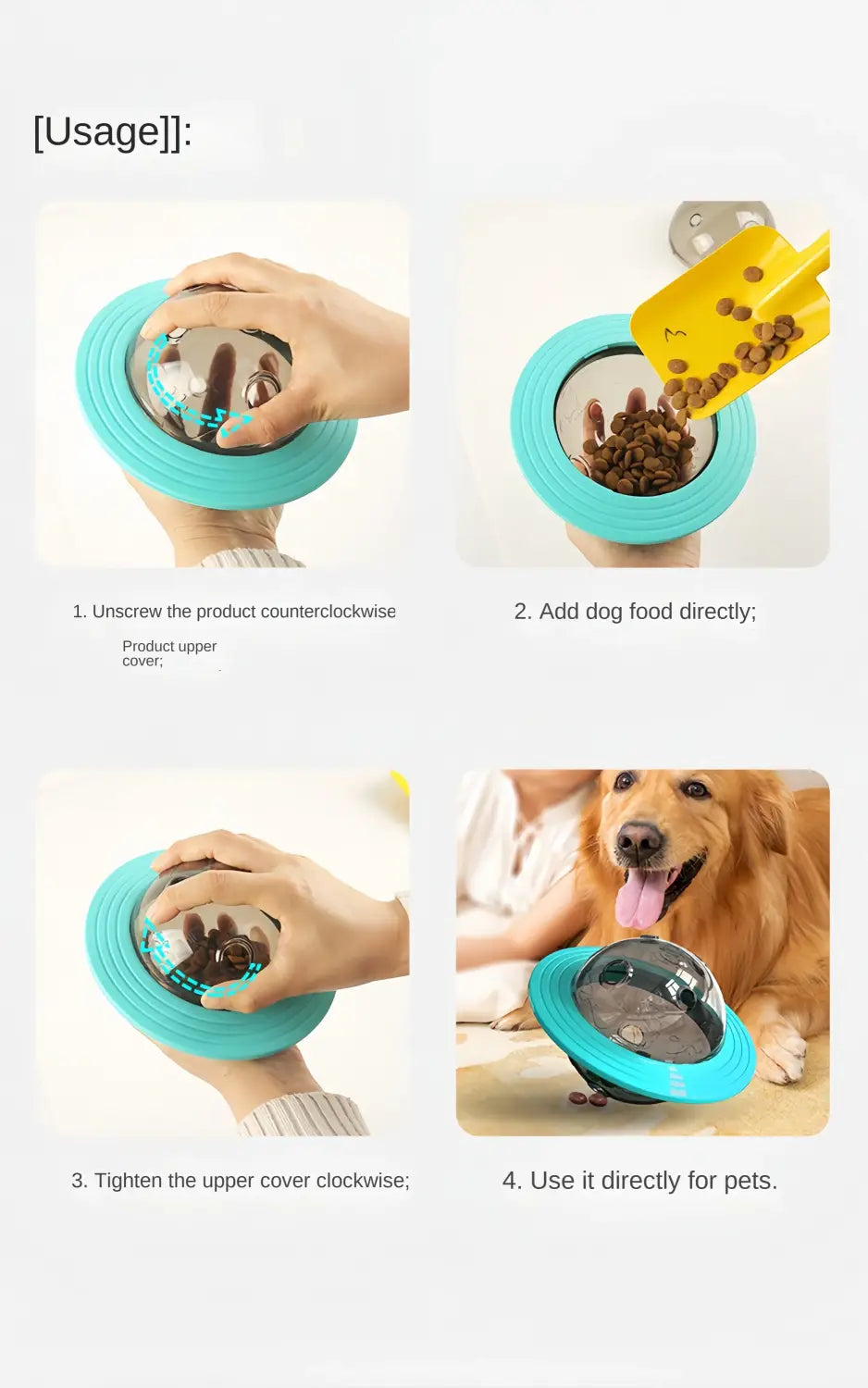 Interactive Dog IQ Toys with Elliptical Track Rolling and Leaky Food Dispenser