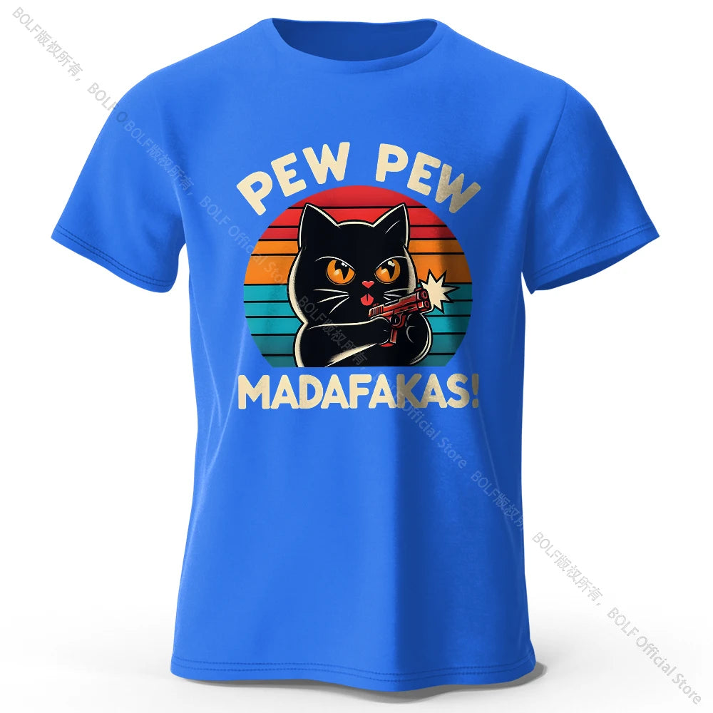 Hand-Drawn Cat Short Sleeve Cotton T-Shirt – Soft Casual Style