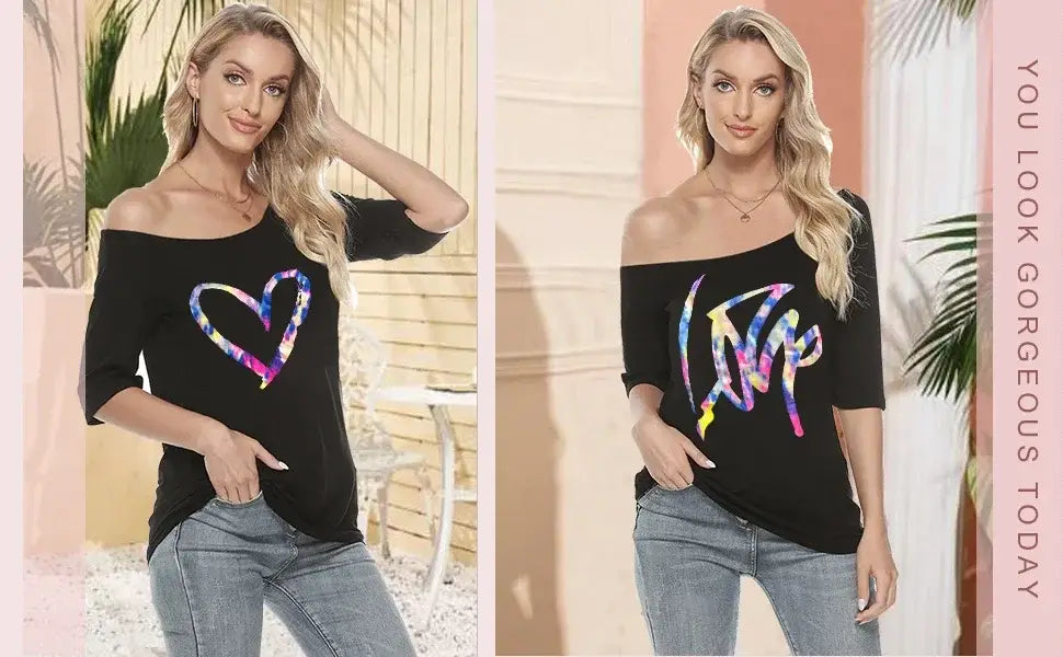 Women Casual Plus Size T-Shirt - Trendy Lips Print Off Shoulder