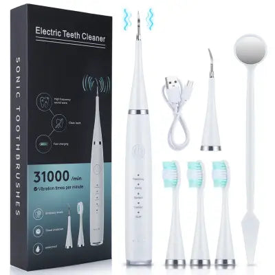 Home Electric Teeth Whitening Sonic Toothbrush for Stains and Calculus - White Color