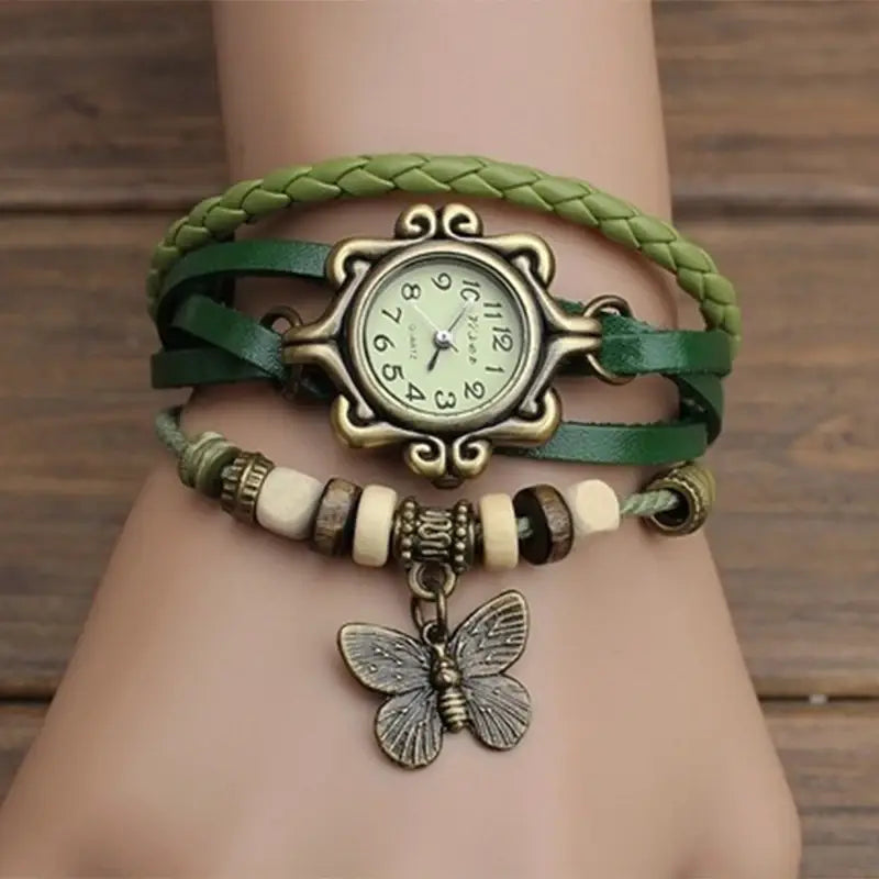 Antique Women’s Leather Wrapped Bracelet - Quartz Wristwatch