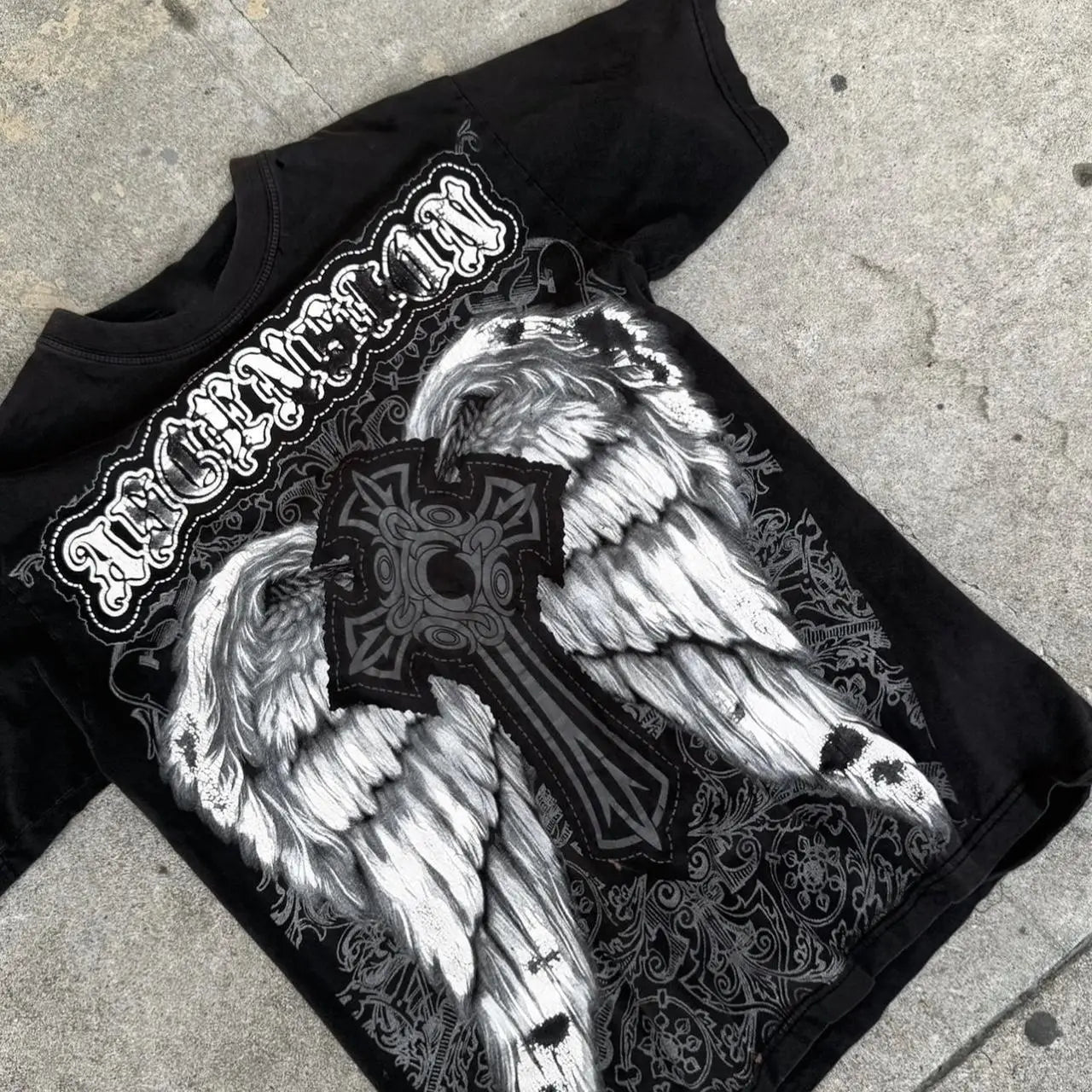 Classic Y2K Gothic Style T-shirt Print Oversized T Shirt High Street Shirts Gothic Round Neck Cotton Tops New Mens