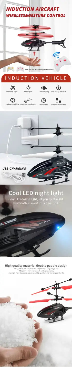 Gesture Control RC Helicopter with LED Light for Kids