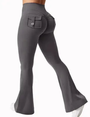 Newest Wide Leg Yoga High Stretch Compression Pants with Pockets - GRAY / M