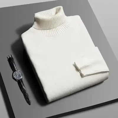 Autumn Men’s High-Quality Knitted Turtleneck Sweater in Solid Color - White / Asian M(40-55Kg)