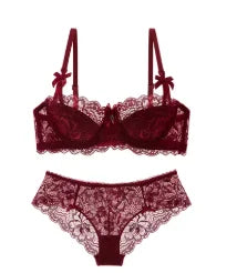 French Romantic Lace Bra Style Mold Cup Slim Push Up Underwear Set