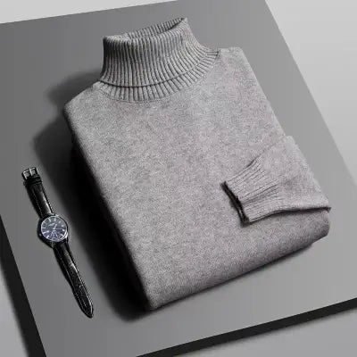 Autumn Men’s High-Quality Knitted Turtleneck Sweater in Solid Color - Light Gray / Asian M(40-55Kg)