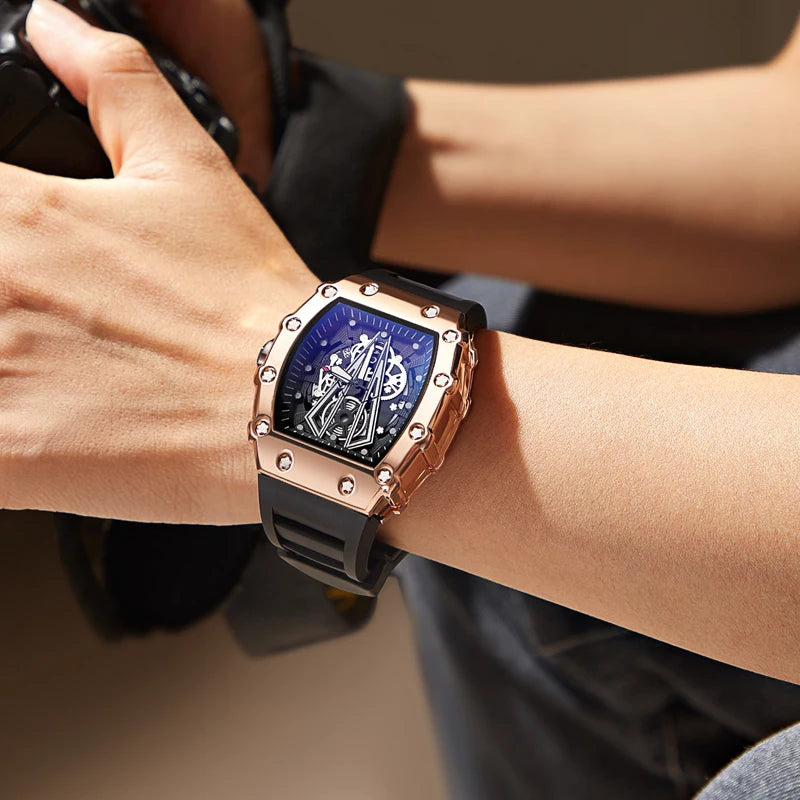 Men's Square Quartz Sport Watch Silicone Material Luminous Waterproof Style