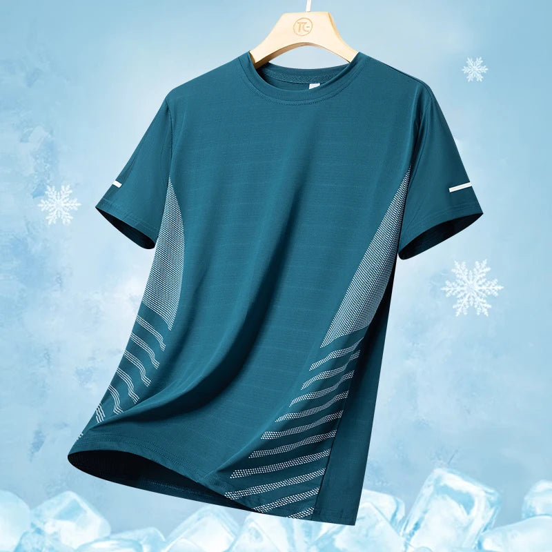 Men's Ice Silk Running T-shirt 5XL Breathable Quick Dry Sports Top