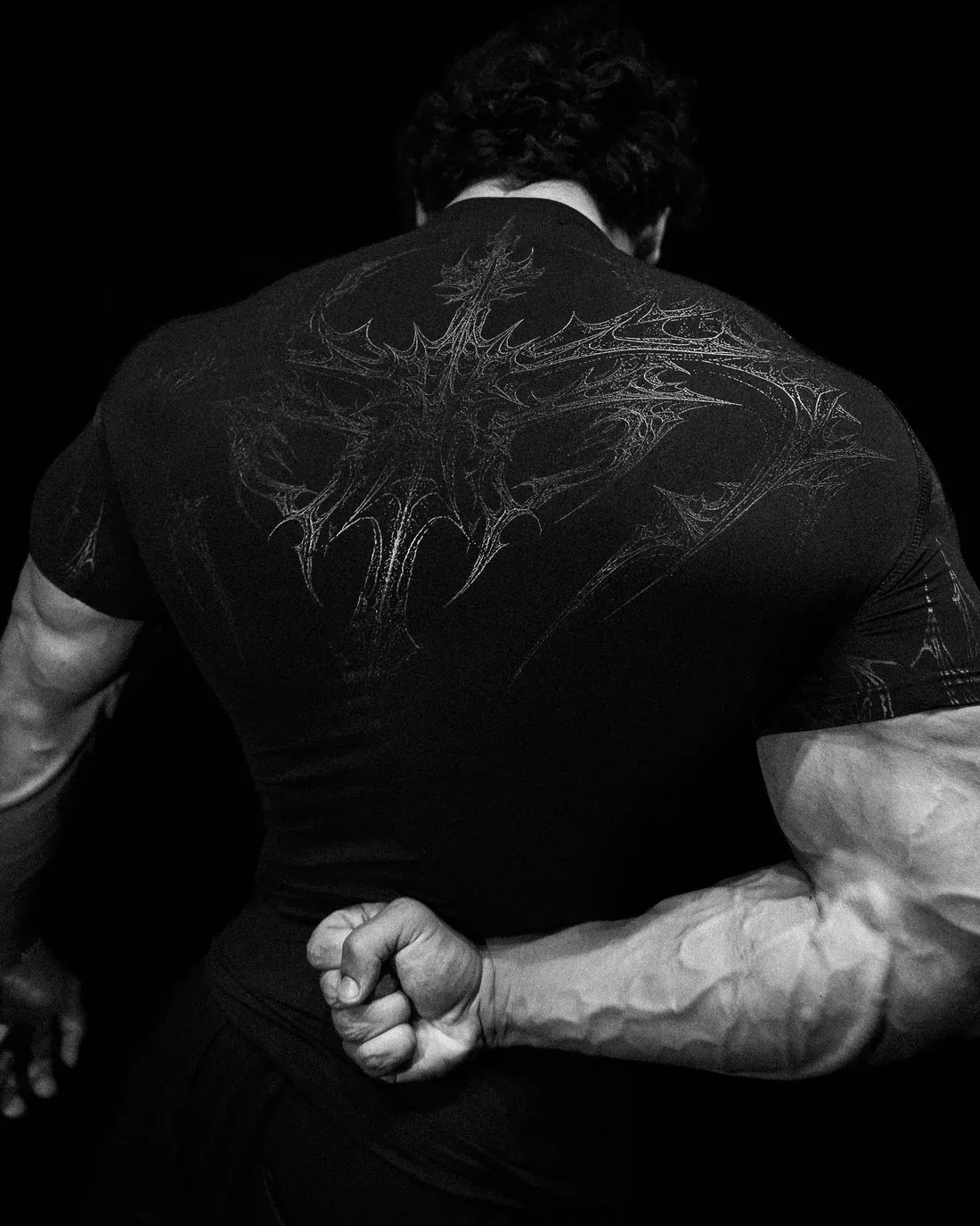 Gothic Print Muscle Tee Multi Size High Elasticity Quick Dry Gym Shirt