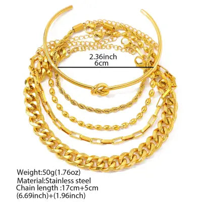 Stainless Steel Bracelet Set with Fashionable Chain Design for Women