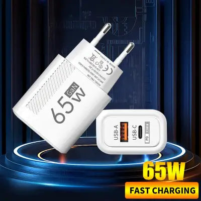 65W USB C GaN Fast Charging Wall Charger for Quick Charge Devices