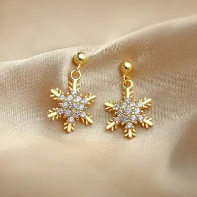 Red Bow Knot Snowflakes Drop Earrings for Christmas Celebrations - Golden