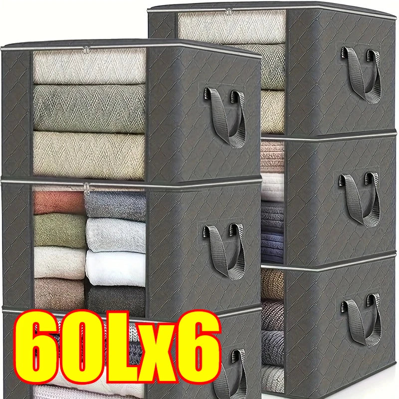 Clothes Storage Bag Foldable 3 Layer Fabric Sturdy Closet Organizer